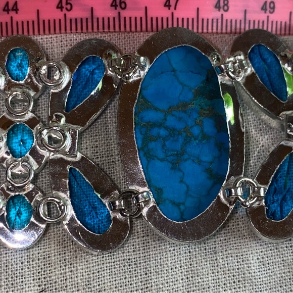 Gorgeous Tibetan Turquoise + Blue Topaz cluster statement cuff bracelet - Picture 10 of 15